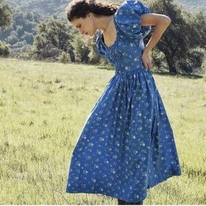 DOEN Dia Puff Sleeve Floral Midi Dress • XXL